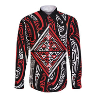 New Zealand Maori Taniko Long Sleeve Button Shirt Red Kowhaiwhai Puhoro LT9 Unisex Red - Polynesian Pride