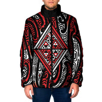 New Zealand Maori Taniko Padded Jacket Red Kowhaiwhai Puhoro - Polynesian Pride