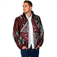 New Zealand Maori Taniko Padded Jacket Red Kowhaiwhai Puhoro - Polynesian Pride