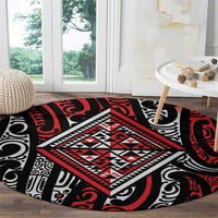 New Zealand Maori Taniko Round Carpet Red Kowhaiwhai Puhoro