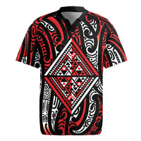 New Zealand Maori Taniko Rugby Jersey Red Kowhaiwhai Puhoro