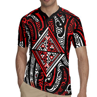 New Zealand Maori Taniko Rugby Jersey Red Kowhaiwhai Puhoro