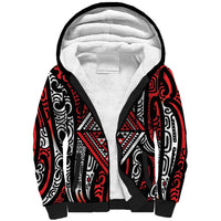 New Zealand Maori Taniko Sherpa Hoodie Red Kowhaiwhai Puhoro