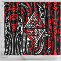 New Zealand Maori Taniko Shower Curtain Red Kowhaiwhai Puhoro LT9 - Polynesian Pride