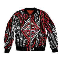 New Zealand Maori Taniko Sleeve Zip Bomber Jacket Red Kowhaiwhai Puhoro LT9 Unisex Red - Polynesian Pride