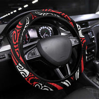 New Zealand Maori Taniko Steering Wheel Cover Red Kowhaiwhai Puhoro LT9 Universal Fit Red - Polynesian Pride