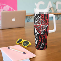 New Zealand Maori Taniko Tumbler With Handle Red Kowhaiwhai Puhoro
