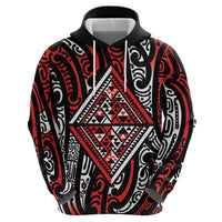 New Zealand Maori Taniko Zip Hoodie Red Kowhaiwhai Puhoro LT9 - Polynesian Pride