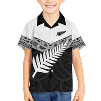 New Zealand Silver Fern Family Matching Long Sleeve Bodycon Dress and Hawaiian Shirt Maori Koru Mixed Taniko Pattern