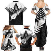 New Zealand Silver Fern Family Matching Summer Maxi Dress and Hawaiian Shirt Maori Koru Mixed Taniko Pattern
