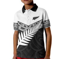New Zealand Silver Fern Kid Polo Shirt Maori Koru Mixed Taniko Pattern