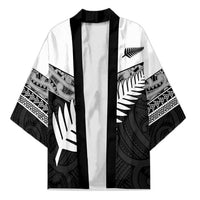 New Zealand Silver Fern Kimono Maori Koru Mixed Taniko Pattern LT9 Unisex White - Polynesian Pride