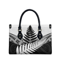 New Zealand Silver Fern Leather Bag Maori Koru Mixed Taniko Pattern - Polynesian Pride