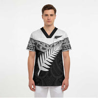 New Zealand Silver Fern Scrub Top Maori Koru Mixed Taniko Pattern - Polynesian Pride