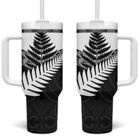 New Zealand Silver Fern Tumbler With Handle Maori Koru Mixed Taniko Pattern