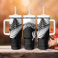 New Zealand Silver Fern Tumbler With Handle Maori Koru Mixed Taniko Pattern