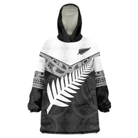 New Zealand Silver Fern Wearable Blanket Hoodie Maori Koru Mixed Taniko Pattern LT9 One Size White - Polynesian Pride