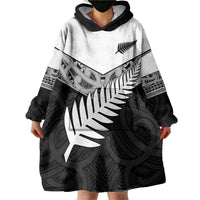 New Zealand Silver Fern Wearable Blanket Hoodie Maori Koru Mixed Taniko Pattern LT9 - Polynesian Pride