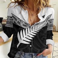 New Zealand Silver Fern Women Casual Shirt Maori Koru Mixed Taniko Pattern