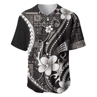 Samoa Siapo Tribal Pattern Baseball Jersey Black Polynesian Plumeria Tapa Motif