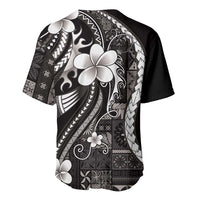Samoa Siapo Tribal Pattern Baseball Jersey Black Polynesian Plumeria Tapa Motif
