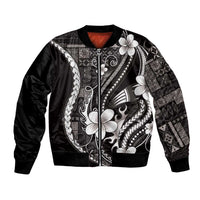 Samoa Siapo Tribal Pattern Bomber Jacket Black Polynesian Plumeria Tapa Motif