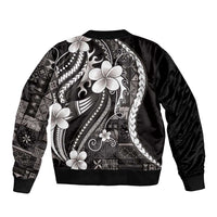 Samoa Siapo Tribal Pattern Bomber Jacket Black Polynesian Plumeria Tapa Motif