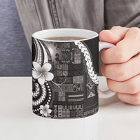 Samoa Siapo Tribal Pattern Ceramic Mug Black Polynesian Plumeria Tapa Motif