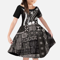 Samoa Siapo Tribal Pattern Family Matching Summer Maxi Dress and Hawaiian Shirt Black Polynesian Plumeria Tapa Motif