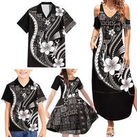 Samoa Siapo Tribal Pattern Family Matching Summer Maxi Dress and Hawaiian Shirt Black Polynesian Plumeria Tapa Motif