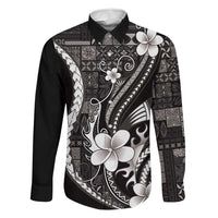 Samoa Siapo Tribal Pattern Family Matching Summer Maxi Dress and Hawaiian Shirt Black Polynesian Plumeria Tapa Motif