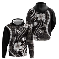 Samoa Siapo Tribal Pattern Hoodie Black Polynesian Plumeria Tapa Motif LT9 - Polynesian Pride