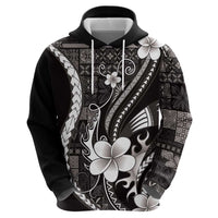 Samoa Siapo Tribal Pattern Hoodie Black Polynesian Plumeria Tapa Motif LT9 - Polynesian Pride