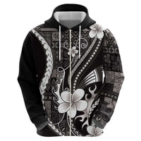 Samoa Siapo Tribal Pattern Hoodie Black Polynesian Plumeria Tapa Motif LT9 - Polynesian Pride