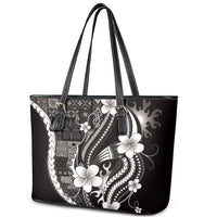 Samoa Siapo Tribal Pattern Leather Tote Bag Black Polynesian Plumeria Tapa Motif