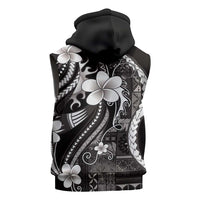 Samoa Siapo Tribal Pattern Sleeveless Zip Hoodie Black Polynesian Plumeria Tapa Motif LT9 - Polynesian Pride
