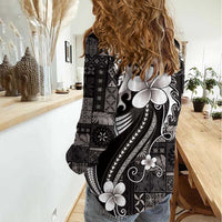 Samoa Siapo Tribal Pattern Women Casual Shirt Black Polynesian Plumeria Tapa Motif LT9 - Polynesian Pride