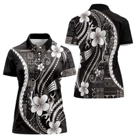 Samoa Siapo Tribal Pattern Women Polo Shirt Black Polynesian Plumeria Tapa Motif