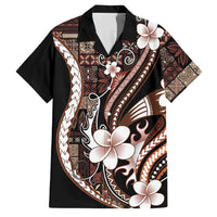 Samoa Siapo Tribal Pattern Family Matching Off Shoulder Short Dress and Hawaiian Shirt Brown Polynesian Plumeria Tapa Motif LT9 Dad's Shirt - Short Sleeve Brown - Polynesian Pride