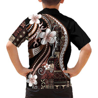 Samoa Siapo Tribal Pattern Kid Hawaiian Shirt Brown Polynesian Plumeria Tapa Motif LT9 - Polynesian Pride