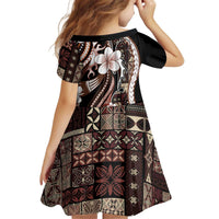 Samoa Siapo Tribal Pattern Kid Short Sleeve Dress Brown Polynesian Plumeria Tapa Motif LT9 - Polynesian Pride