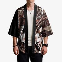 Samoa Siapo Tribal Pattern Kimono Brown Polynesian Plumeria Tapa Motif LT9 - Polynesian Pride
