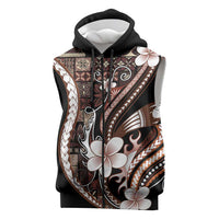 Samoa Siapo Tribal Pattern Sleeveless Zip Hoodie Brown Polynesian Plumeria Tapa Motif LT9 Brown - Polynesian Pride