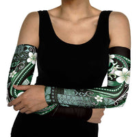 Samoa Siapo Tribal Pattern Arm Sleeves Forest Green Polynesian Plumeria Tapa Motif