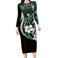 Samoa Siapo Tribal Pattern Long Sleeve Bodycon Dress Forest Green Polynesian Plumeria Tapa Motif LT9 Long Dress Green - Polynesian Pride