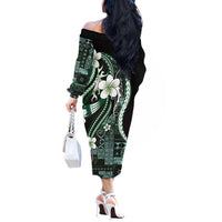Samoa Siapo Tribal Pattern Off The Shoulder Long Sleeve Dress Forest Green Polynesian Plumeria Tapa Motif LT9 - Polynesian Pride