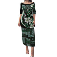 Samoa Siapo Tribal Pattern Puletasi Forest Green Polynesian Plumeria Tapa Motif LT9 Long Dress Green - Polynesian Pride