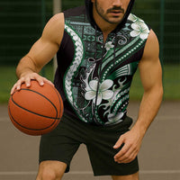 Samoa Siapo Tribal Pattern Sleeveless Zip Hoodie Forest Green Polynesian Plumeria Tapa Motif LT9 - Polynesian Pride