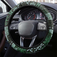 Samoa Siapo Tribal Pattern Steering Wheel Cover Forest Green Polynesian Plumeria Tapa Motif LT9 - Polynesian Pride