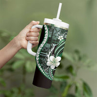 Samoa Siapo Tribal Pattern Tumbler With Handle Forest Green Polynesian Plumeria Tapa Motif LT9 - Polynesian Pride